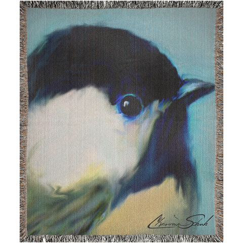 100% Cotton Woven Blanket | Black Capped Chickadee