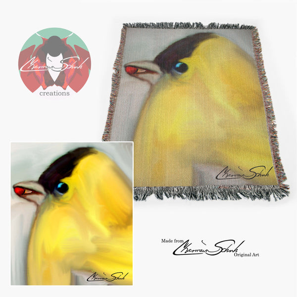 100% Cotton Woven Blanket | Goldfinch with Berry