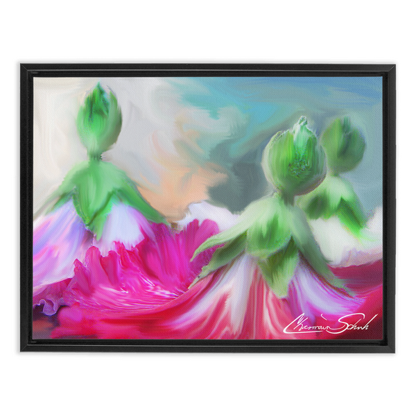 Framed Canvas Print | Hollyhock Dolls Series | Holle Twirls