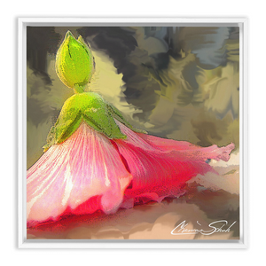 Framed Canvas Print | Hollyhock Dolls Series | Midsummer Bowing